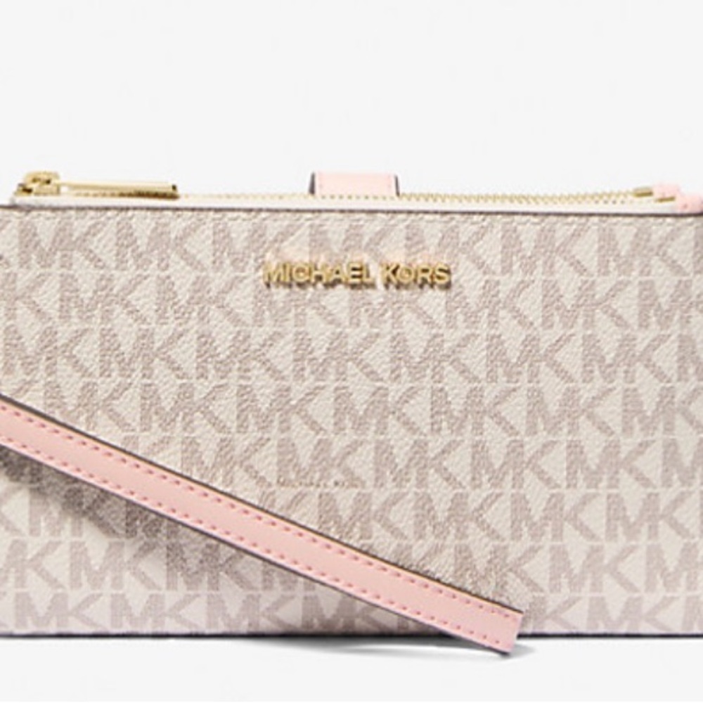 NWT- Michael Kors Pink and White Jet Set Wallet/Wristlet